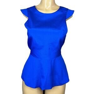 Naven Arthur Cut Out Blouse Cap Sleeve Exposed Zipper Back Blue Size 6